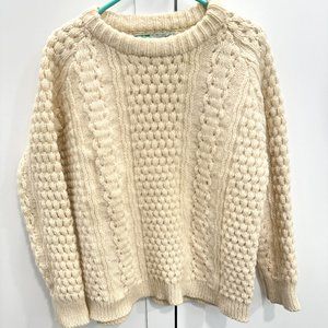 Vintage John Molloy Light Tan Cable Knit Sweater Hand Fashioned 100% Wool Sz 44
